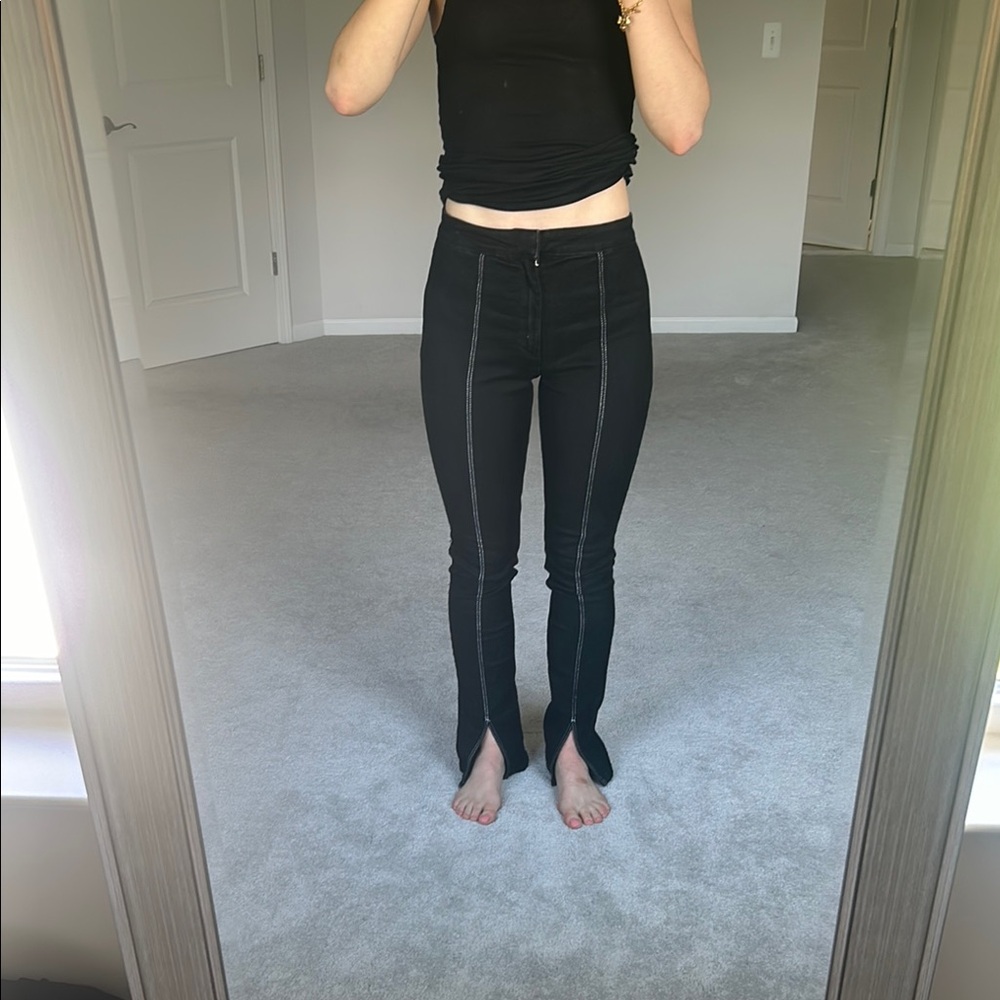 Black High-Waisted Pants with White Stitching